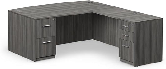 NBF at Work Reversible L-Shaped Executive Office Desk - Durable Gray Laminate Computer Desk with Lockable Two Drawers - Modern Desk with Storage and File Cabinet - Work Desk for Home (71" W, Gray)