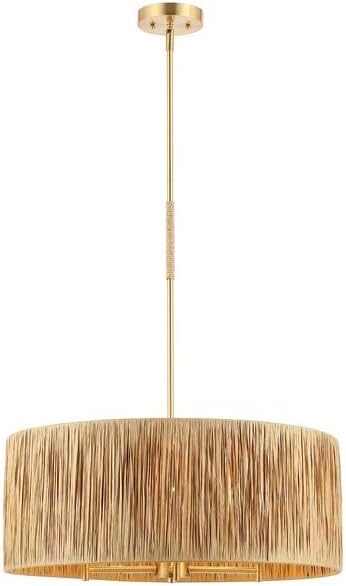 SAFAVIEH Lighting Collection Colessa Natural/Gold 5-Light Adjustable Pendant Chandelier Hanging Light Fixture, Ideal for Dining Room, Kitchen Island, Entryway (LED Bulbs Included)