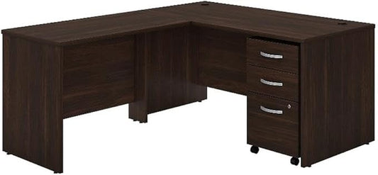 Bush Business Furniture 60W x 30D L Shaped Desk with Mobile File Cabinet, Corner Table and Drawers for Home or Professional Office, Studio C Collection, Black Walnut