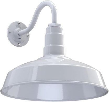 Steel Lighting Co. Gardena Barn Light | Outdoor Wall Mounted | 16" Dome | 11" Gooseneck | Farmhouse Light Made in America | White Exterior/White Interior