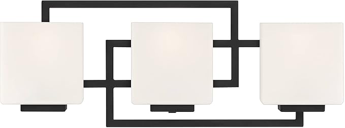 Possini Euro Design Lighting on The Square Modern Wall Mount Light Matte Black Aluminum Hardwired 21" 3-Light Fixture Opal Glass Shade for Bathroom Vanity Mirror House Living Room Home Hallway