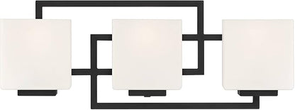 Possini Euro Design Lighting on The Square Modern Wall Mount Light Matte Black Aluminum Hardwired 21" 3-Light Fixture Opal Glass Shade for Bathroom Vanity Mirror House Living Room Home Hallway