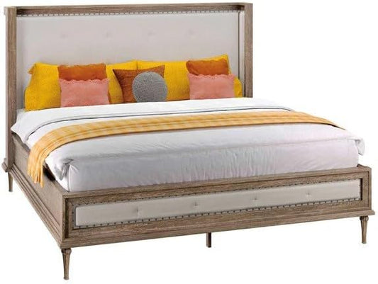 Hekman Chateaux Queen Size Shelter Upholstered Bed Frame - Tufted Headboard Panel, Wooden Frame, Upholstered Wings, Elegant Queen Headboard, Durable Wood Panel, Bed Frame for Bedroom & Guest Room