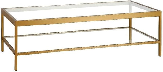 Henn&Hart 54" Wide Rectangular Coffee Table in Brass, Modern coffee tables for living room, studio apartment essentials