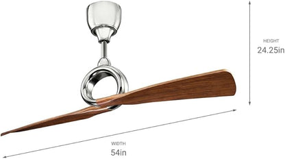 Kichler Link 54" Ceiling Fan in Polished Nickel, 2-Blade Contemporary Fan for Bedroom or Living room with Remote, (54" W x 24.25" H), 300168PN