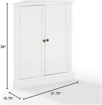 Crosley Furniture Shoreline Stackable Corner Pantry Storage Cabinet with Shelves, Kitchen, Dining, Laundry, White