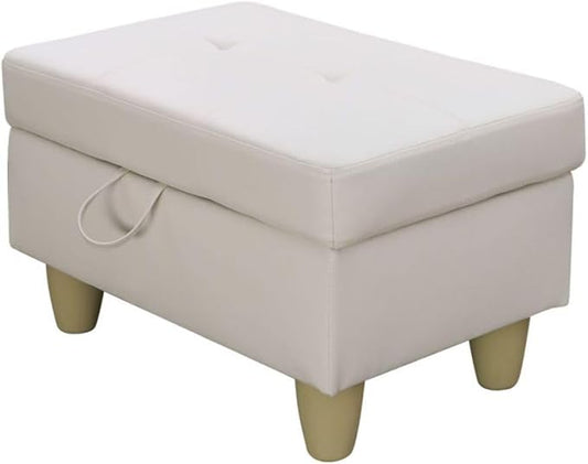 Ottoman Storage Ottoman Bench Faux Leather Footrest Footstool with Hinged Lid for Living Room, Bedroom, Entryway, White, 28.5"X19"X17.5"