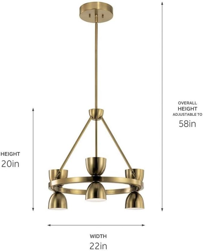 Kichler Baland 22 Inch 6 Light Chandelier in Brushed Natural Brass