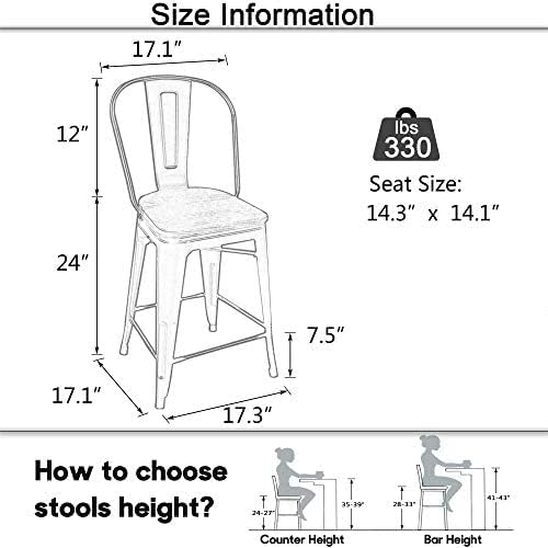 Aklaus Swivel Metal Bar Stools with Backs Counter Stools Set of 4 Counter Height Stools High Back Bar Chairs 24 Inches Barstools Farmhouse Silver