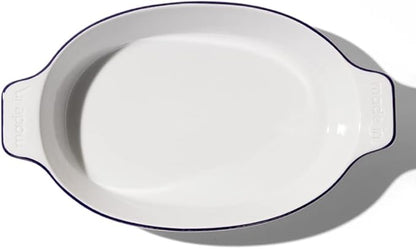 Made In Cookware - Oval Baking Dish - Navy Rim - Hand Crafted Porcelain - Professional Bakeware - Made in France
