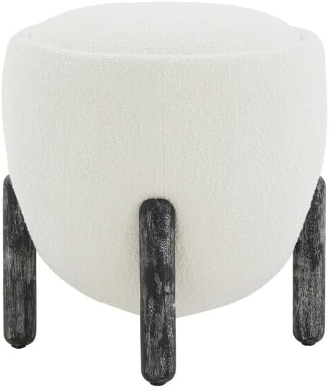 SAFAVIEH Couture Collection Clarabella Ivory Boucle/Black Round Upholstered Footrest Ottoman (Fully Assembled)