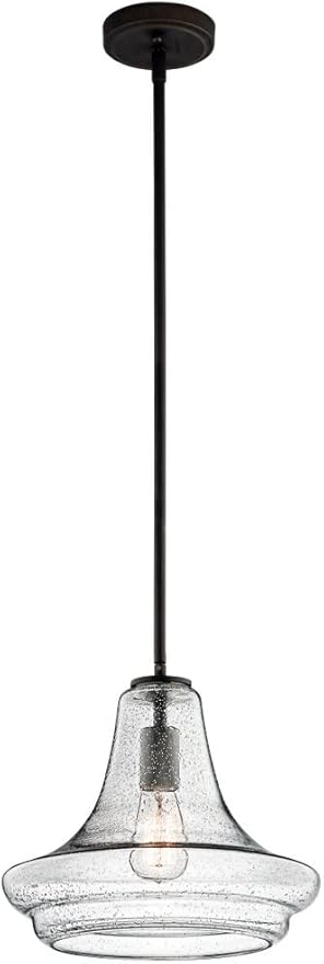 Kichler Everly 11.25" 1 Light Trumpet Pendant Clear Seeded Glass Olde Bronze®