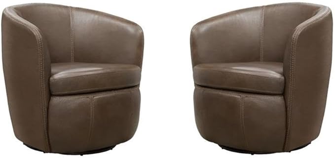 Pemberly Row Set of 2 Vintage Brown All Italian Leather Swivel Club Chair