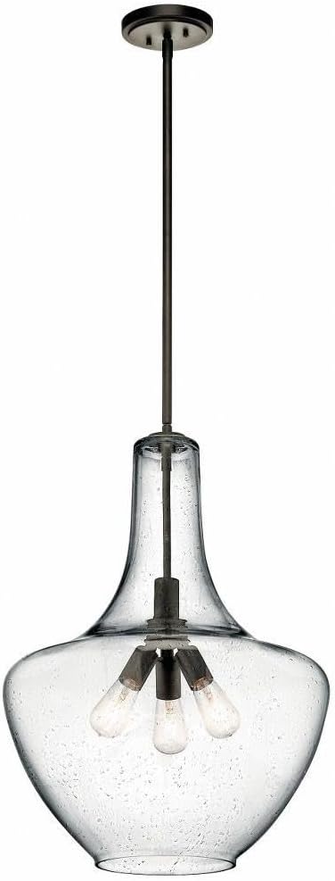 Kichler Everly 27.5" 3 Light Bell Pendant Clear Seeded Glass Olde Bronze