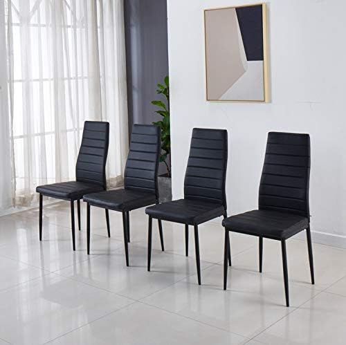 JT Modern Minimalist Dining Chair Fireproof Leather Sprayed Metal Pipe Diamond Grid Pattern Restaurant Home Conference Chair Set of 4 Or 6 (4, Jet Black)