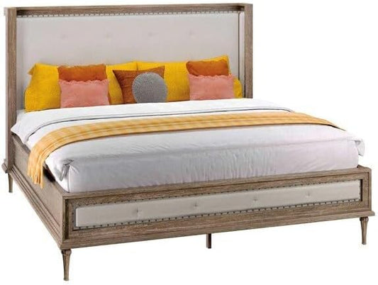 Hekman Chateaux King Size Shelter Upholstered Bed Frame - Tufted Headboard Panel, Sturdy Wooden Frame, Upholstered Wings, Elegant King Headboard, Durable Wood Panel, Bed Frame for Bedroom & Guest Room