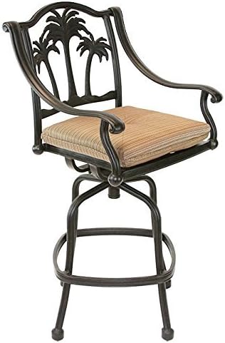 Palm Tree Cast Aluminum Powder Coated 5pc Bar Set with 48" Round Table - Antique Bronze