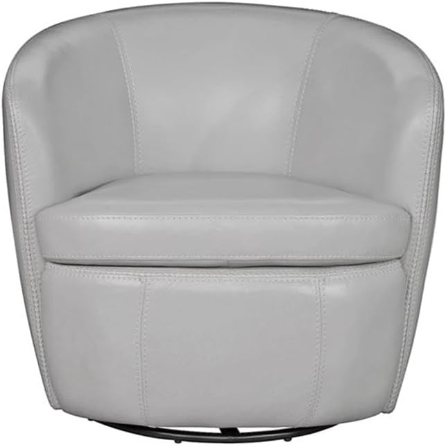 Pemberly Row Traditional All Italian Leather Gray Swivel Club Chair