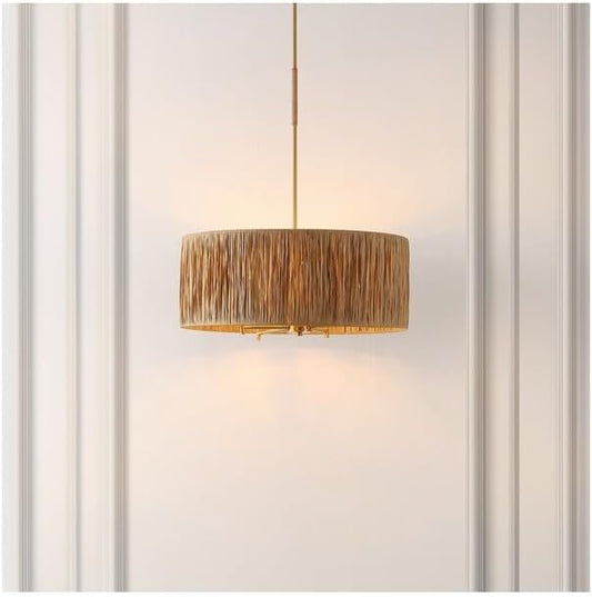 SAFAVIEH Lighting Collection Colessa Natural/Gold 5-Light Adjustable Pendant Chandelier Hanging Light Fixture, Ideal for Dining Room, Kitchen Island, Entryway (LED Bulbs Included)