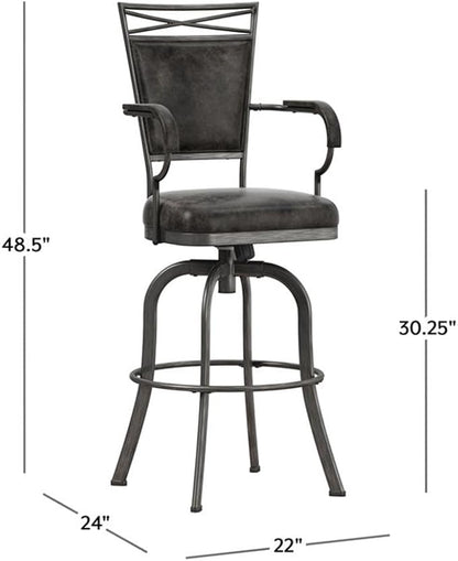 Hillsdale Bridgetown Metal Bar Height Swivel Stool, Pewter