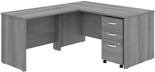 Bush Business Furniture 60W x 30D L Shaped Desk with Mobile File Cabinet, Corner Table and Drawers for Home or Professional Office, Studio C Collection, Black Walnut