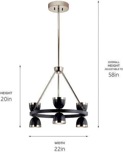 Kichler Baland 22 Inch 6 Light Chandelier in Black and Polished Nickel