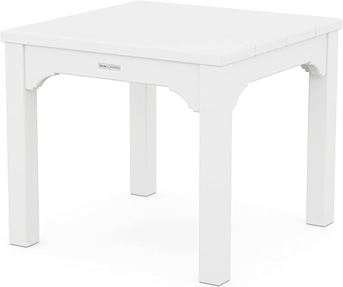 Martha Stewart by POLYWOOD Chinoiserie 3-Piece Outdoor Rocking Chair Set with Patio Side Table, White, HDPE All-Weather Furniture, Classic Porch Rockers for Deck, Garden & Backyard, Made in The USA