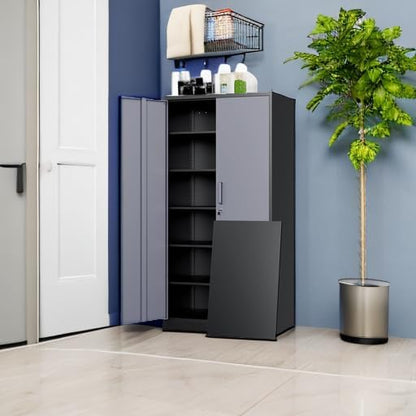 Yizosh Metal Storage Cabinet with Locking Doors and 5 Adjustable Shelves, 72" Garage Storage Cabinet Steel Lockable for Office,Home,Garage