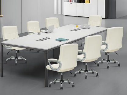 CLATINA Office Computer Desk Chair Executive Mid Back Ergonomic Managerial Chair with Lumbar Support Comfortable Adjustable PU Leather Home Office Chair Swivel, White 8PK