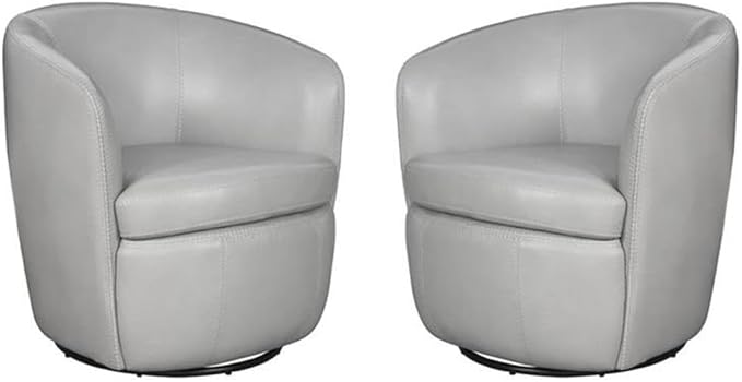 Pemberly Set of 2 Steamboat Ice All Italian Leather Swivel Club Chair