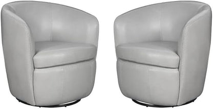 Pemberly Set of 2 Steamboat Ice All Italian Leather Swivel Club Chair