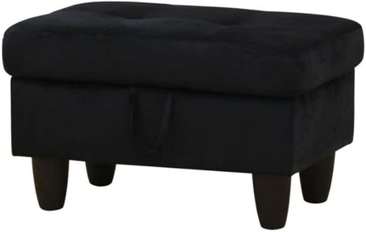 Ottoman Storage Ottoman Bench Flannel Footrest Footstool with Hinged Lid for Living Room, Bedroom, Entryway, Black, 28.5"X19"X17.5"