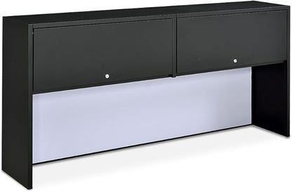 NBF Carbon L Shaped Executive Office Desk with Hutch - Durable Laminate Computer Desk with 3 Drawers - Modern Desk with Storage and Cabinet - Work Desk with Right Return (72" W x 96" D, Gray, Maple)