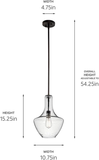 Kichler Everly 15.25" Kitchen Bell Pendant in Olde Bronze®, 1-Light Clear Seeded Glass Pendant Light, (15.25" H x 10.5" W), 42141OZCS