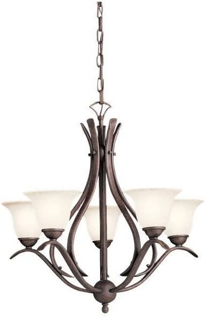 Kichler Dover 5-Light Chandelier in Antique Brass, Alabaster Swirl Glass, Traditional Style, (23" H x 24" DIA), 2020AB