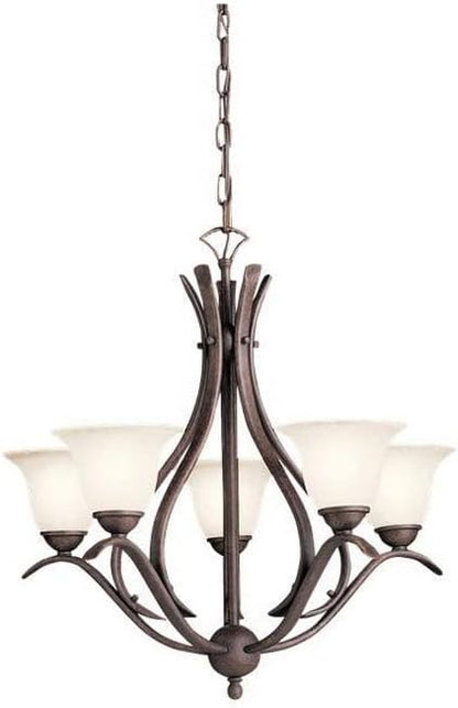 Kichler Dover 5-Light Chandelier in Antique Brass, Alabaster Swirl Glass, Traditional Style, (23" H x 24" DIA), 2020AB