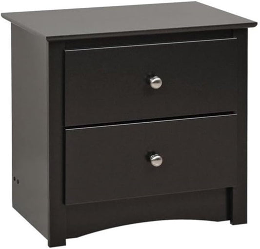 Prepac Sonoma Traditional Nightstand Side Table with 2 Drawers, Functional 2-Drawer Bedside Table 16" D x 23.25" W x 21.75" H, Black, BDC-2422