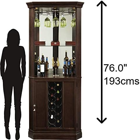 Howard Miller Piedmont III Corner Bar Cabinet – Traditional Espresso Home Bar Storage with Glass Door Bottle Organizer Adjustable Lighting & Space-Saving Design USA Made Luxury Bar Cabinet