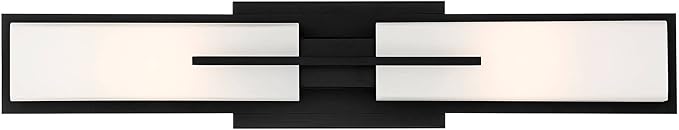 Possini Euro Design Midtown Mid-Century Modern Wall Mounted Light Black Metal Hardwired 23 1/2" Wide Light Bar Fixture White Opal Glass Shades for Bathroom Vanity Mirror House Home Room Decor