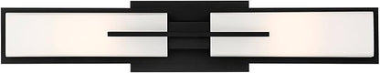 Possini Euro Design Midtown Mid-Century Modern Wall Mounted Light Black Metal Hardwired 23 1/2" Wide Light Bar Fixture White Opal Glass Shades for Bathroom Vanity Mirror House Home Room Decor