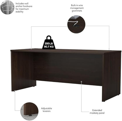 Pemberly Row Engineered Wood 72W x 30D Desk w/Hutch & Drawers in Black Walnut
