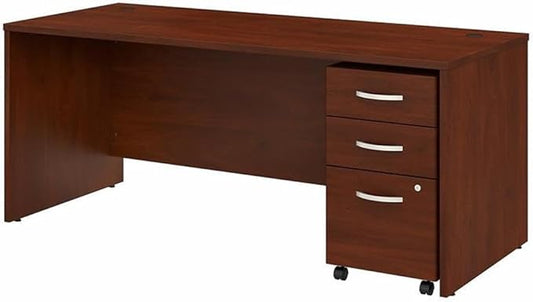 Pemberly Row Engineered Wood 72W Desk with Mobile File Cabinet in Hansen Cherry