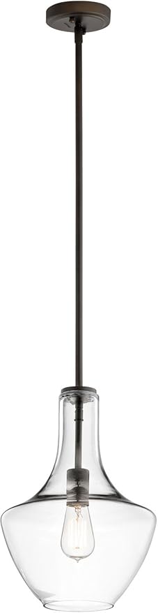 Kichler Everly 15.25" Kitchen Bell Pendant in Olde Bronze®, 1-Light Clear Glass Pendant Light, (15.25" H x 10.5" W), 42141OZCLR