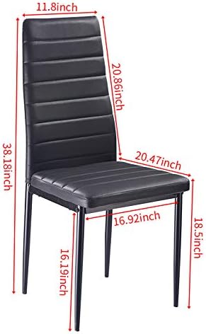 JT Modern Minimalist Dining Chair Fireproof Leather Sprayed Metal Pipe Diamond Grid Pattern Restaurant Home Conference Chair Set of 4 Or 6 (4, Jet Black)