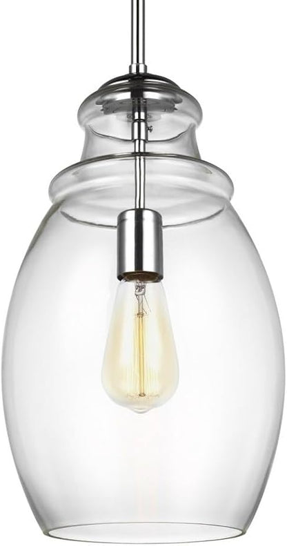 Feiss P1484CH Marino Glass Pendant Lighting, 1-Light, 60 Watts, Chrome (9"Dia x 16"H)