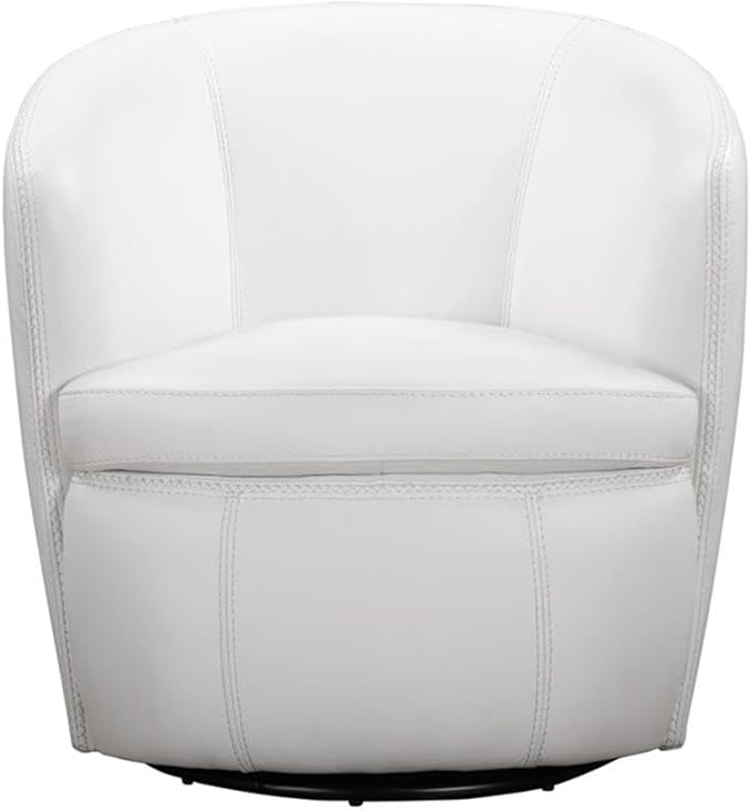 Pemberly Row Traditional All Italian Leather Swivel Club Chair in White