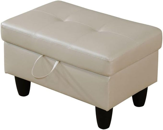 Ottoman Storage Ottoman Bench Faux Leather Footrest Footstool with Hinged Lid for Living Room, Bedroom, Entryway, Pearl White, 28.5"X19"X17.5"