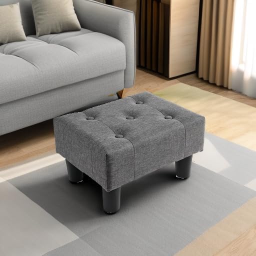 Poofzy Small Foot Stool Ottoman, Linen Ottoman Foot Rest with Legs, Rectangle Foot Rest for Couch, Footstools and Ottomans Small for Living Room and Entryway (Gray)