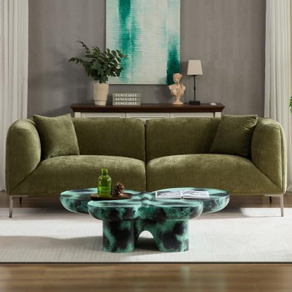 83" Mid-Century Modern Couch, Breathable Fabric Couch with Upholstered Cushions/Pillows, 3-Seat Sofas & Couches, for Living Room/Bedroom/Lobby/officee (Green)
