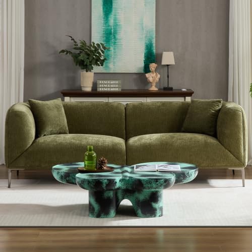 83" Mid-Century Modern Couch, Breathable Fabric Couch with Upholstered Cushions/Pillows, 3-Seat Sofas & Couches, for Living Room/Bedroom/Lobby/officee (Green)